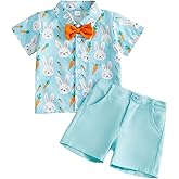 Thorn Tree Toddler Boy Easter Outfit Bow Tie Button Up Short Sleeve Shirt Casual Shorts Baby Summer Clothes Cute Outfits