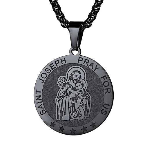 FaithHeart Heilige Familie Medaille Schutzpatron der Arbeiter, St. Joseph Saint Josef Medaille Lange Kette mit Oval/runde Anh