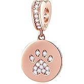 EMOSTAR Sparkling Dog Puppy Paw Print Charms, Four-Leaf Clover, and Green Leaves Charms fits Women Bracelet - Pave Clear Cubic Zirconia Beads in 925 Sterling Silver, Gifts for Christmas/Mom/Pet Lover