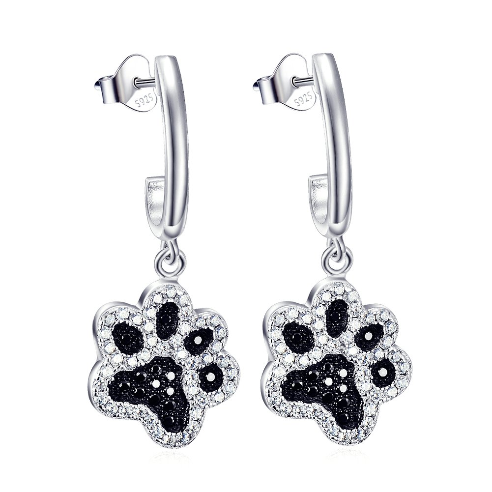 Paw Print Earrings 925 Sterling Silver Pet Puppy Paw Drop Dangle Earrings Dog Lover Gifts for Women