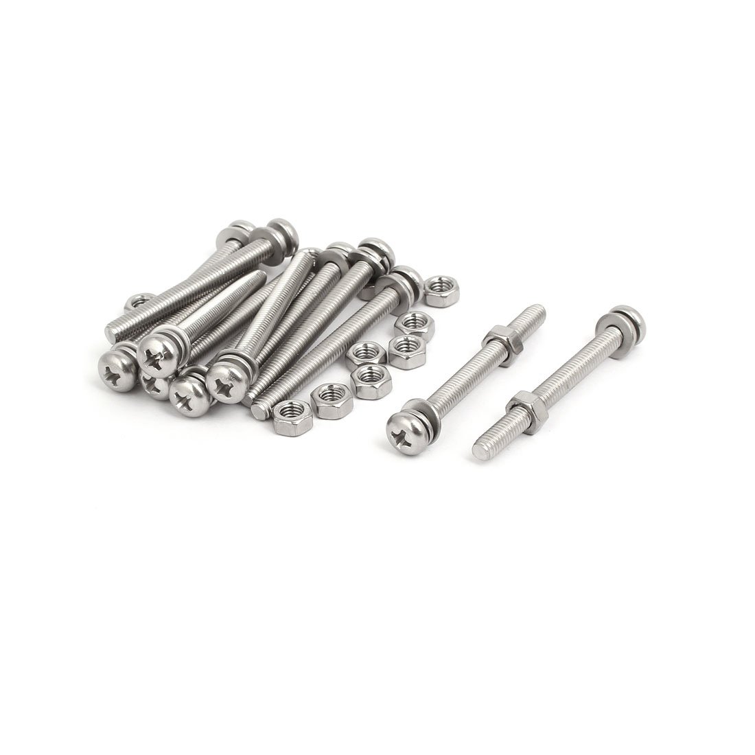 Sourcingmap M5x50mm 304 Stainless Steel Phillips Pan Head Bolt Screw Nut w Washer 12 Sets