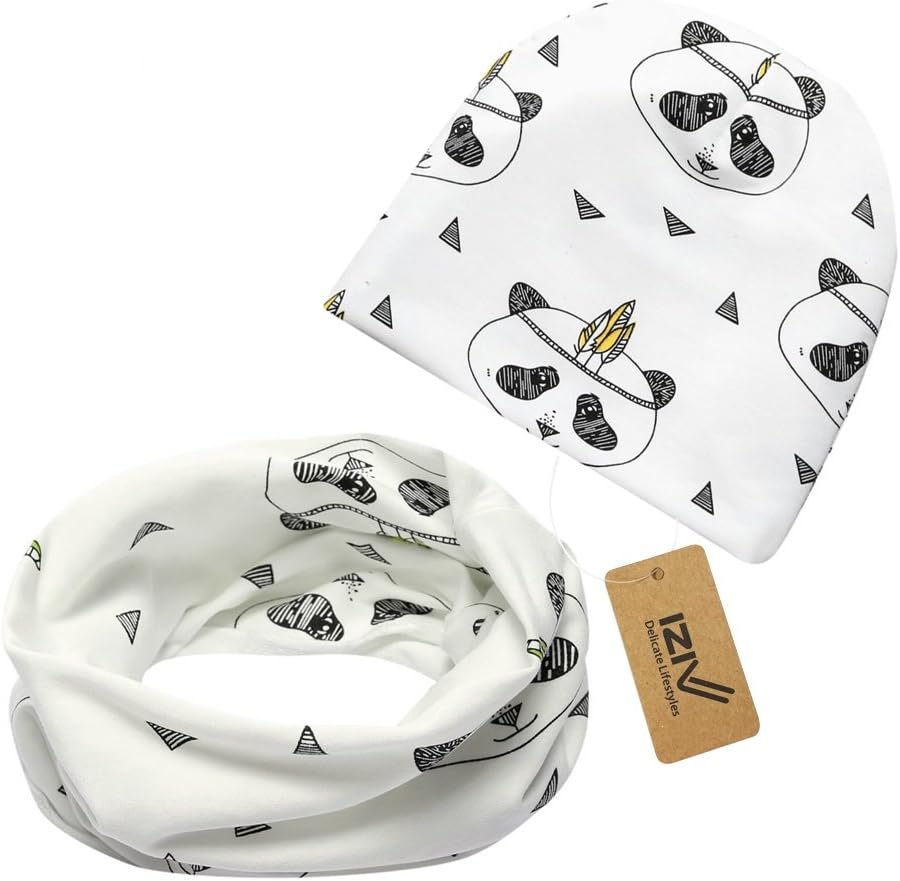 iZiv 2 Pack Cute Baby Hats Scarfs Infant Soft Cotton Hat and Scarf Set, Fashion Style Spring Autumn for 0-2 Years