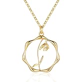 ABDOT Gold Necklace for Women Layered Birth Flower Necklaces 18K Gold Plated Custom Birth Month Floral Necklaces Paperclip Chain Necklace Women Anniversary Birthday Gifts for Women