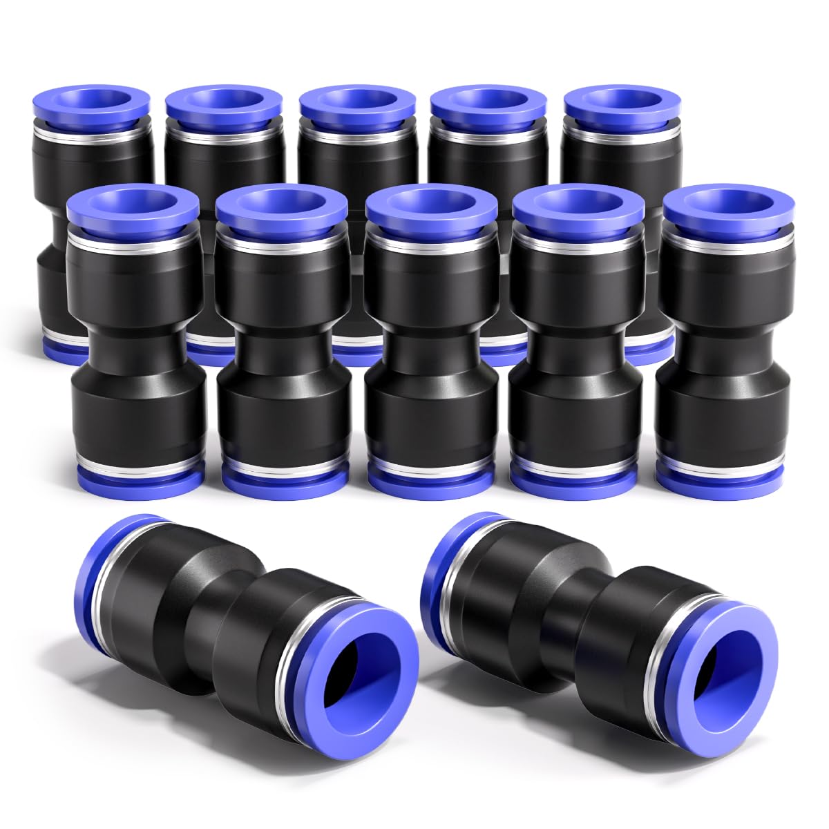 Bwintech 12 Pcs 10mm Straight Push in Connect Pneumatic Fitting,2 Way Plastic Quick Release PU Air Line Adapter