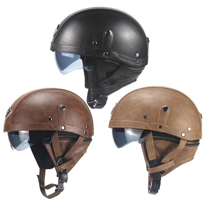 Oldtimer Motorradhelm Retro Oldtimer Helm mit Leder bezogen Größe 56-61cm