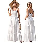 HTZMO Womens Summer Wedding Guest Floral Maxi Sundress Square Neck Back Bow Tie Flowy Boho Beach Vacation Long Dresses