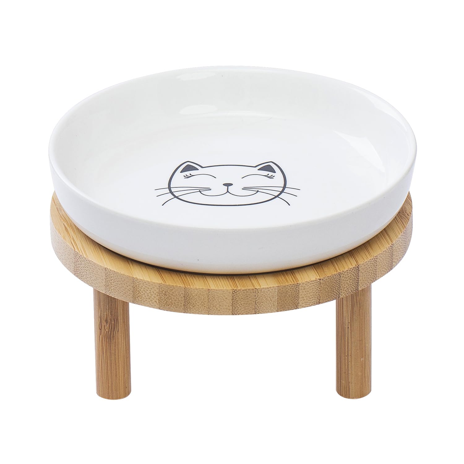 Photo 1 of ***MISSING STAND*** Lusifaco Shallow Elevated Cat Bowls,5.9 Inch Wide Raised Ceramic Cat Dishes with Bamboo Stand, Whisker Friendly Pet Water or Food Plates Feeding Station for Indoor Cats, Kitten(White,Set of 1)