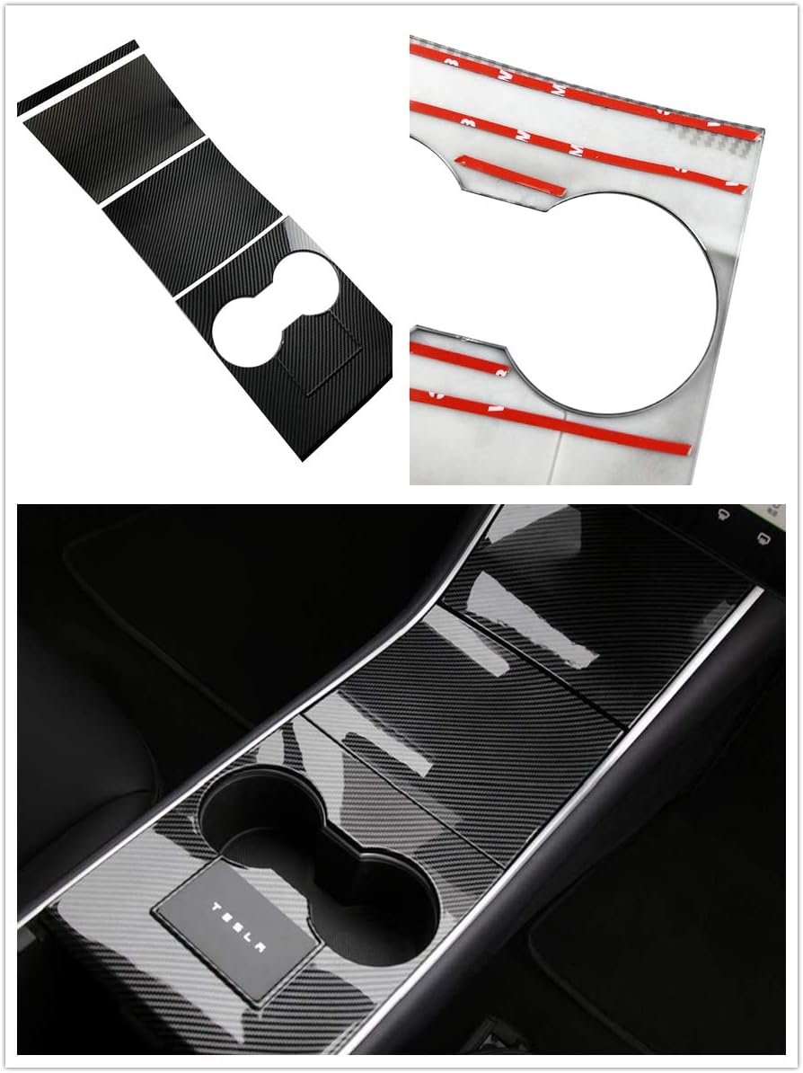aspeike Tesla Model 3 Center Console Wrap ABS Console Cover Interior Decoration Wrap Kit (Carbon Fiber)