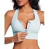 Eskmiry Zip Front Sports Bra for Women, High Support Criss-Cross Back Strappy Padded Workout Tops Supportive Gym Bras