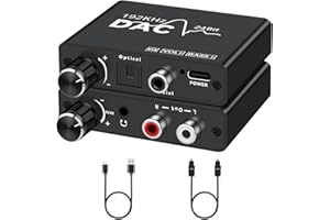 192KHz Digital to Analog Audio Converter Optical to RCA Adapter Upgrade Volume Adjustable DAC with Optical Cable, SPDIF TOSLI