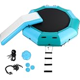 Inflatable Water Trampoline, 10FT/15FT Recreational Water Bouncer w/Electric Inflator, Rope Ladder, Mooring Ropes, Anchor, Adults Youth Bounce Swim Platform for Lakes, Pools