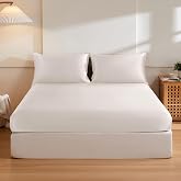 THXSILK 100% Pure Mulberry Silk Fitted Sheet 3Pcs Set Pearl White Twin | 6A+ Top Grade Luxury Bed Sheets Silk Bedding Cooling &amp; Breathable Soft Skin-Friendly Fabric, 1 Fitted Sheet &amp; 2 Pillowcases
