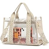 FAIME Clear Tote Bag for Women Stadium Approved Woven Crossbody Handbag Clear Purse for Stadium Events, Concert, Work & Beach