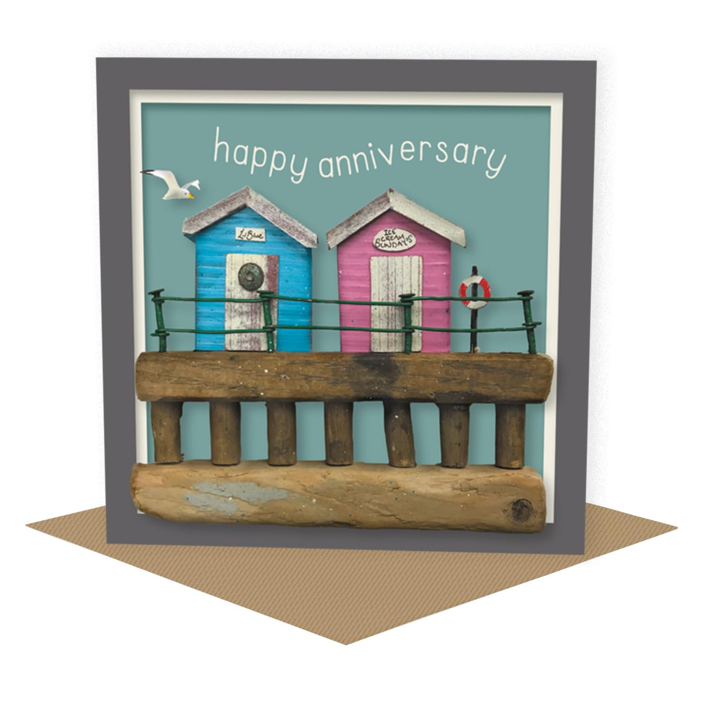 Holy Mackerel Anniversary Card for Couple — Coastal Beach Hut Wedding Anniversary Card — Artwork by Seth Draper