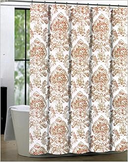 Tahari Shower Curtain Cognac Damask Floral Medallion White Coral