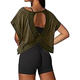 UNIANKIYA Open Back Workout Tops for Women Loose Fit Athletic Crop Tee Short Sleeve Gym Running Yoga Shirt