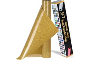 RENLI·TONG RENLITONG Gold Glitter HTV Heat Transfer Vinyl Rolls - 12 Inch x 5 feet Iron on Vinyl for T-Shirt and Silhouette, Easy to Cut & Weed for Heat Transfer Design (Glitter Gold)