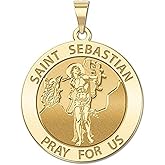 PicturesOnGold.com Saint Sebastian Religious Medal - 3/4 Inch Size of a Nickel in Solid 14K Yellow Gold