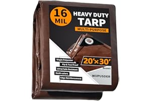 WUPUSDER Tarps Heavy Duty Waterproof, 16Mil Poly Tarps 20x30ft, Brown Multipurpose Tarpaulin with Metal Grommets, Edge Reinforcement Tear Resistant, UV Resistant, Camping, Outdoor Coverings