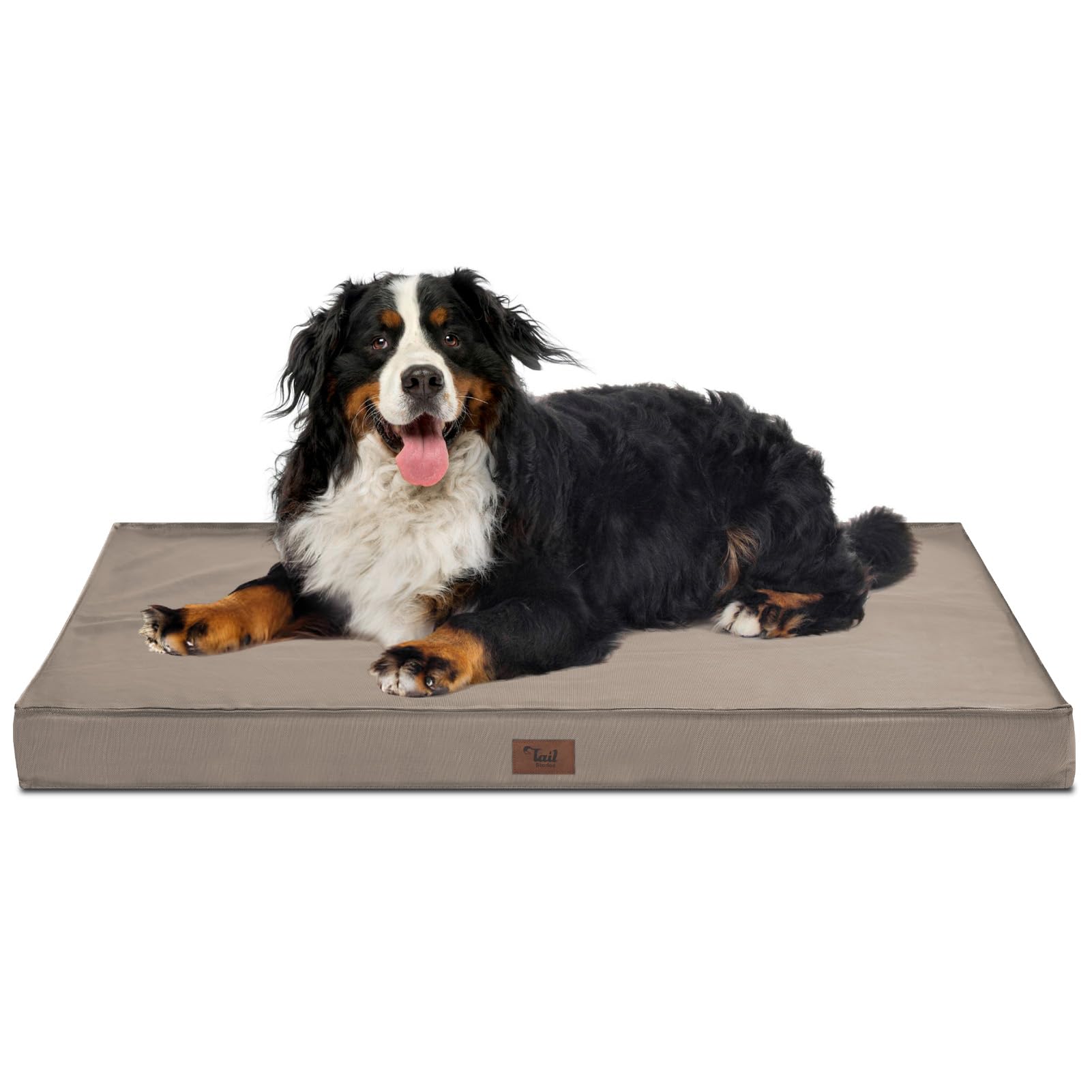 Photo 1 of Tail Stories Dog Crate Bed Washable Dog Beds for Large Dogs, Big Waterproof Orthopedic Pet Bed with Egg Crate Foam Pet Bed Mat, Removable Oxford Cooling Cover, Khaki
