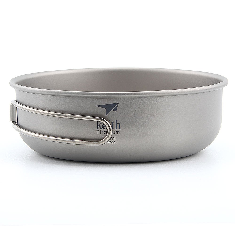 Keith Titanium Bowl 300ml - 600ml Ultralight Camping Tableware Picnic Bowls Portable Folding Handle (Ti5325-500ml)