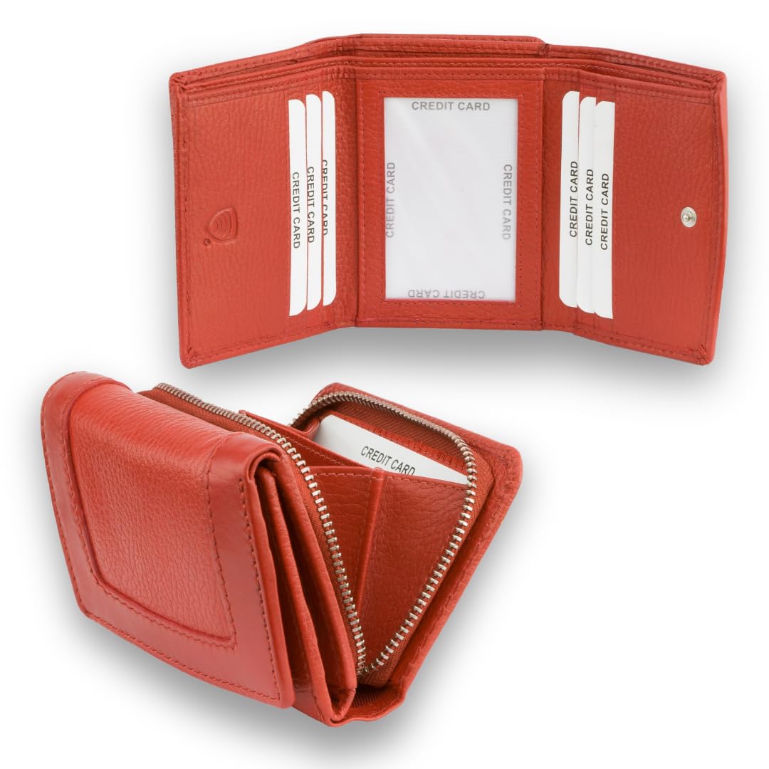 KORUMA Ladies Purse with TAP&GO Contactless Pocket – Genuine Leather RFID Wallet for Women, Small Womens Wallet with Zipped Coin Pocket, 7 Card Slots, ID Window Card Holder