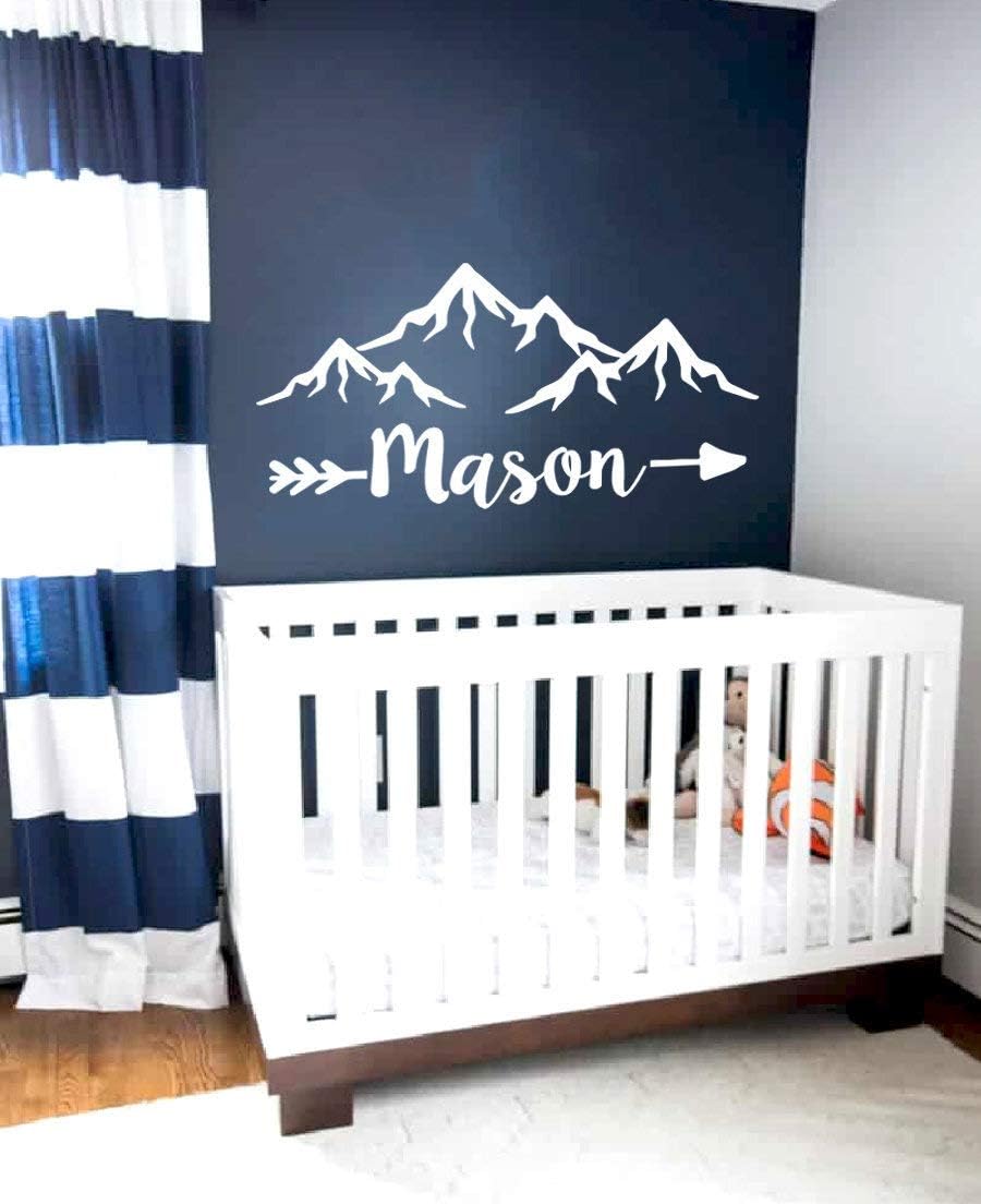 Mountain Boy Name Wall Decal Nursery Mountains Wall Decal Boy Nursery Wall Baby Room Woodland Decor Boy Name Wall Decal Rustic Decal
