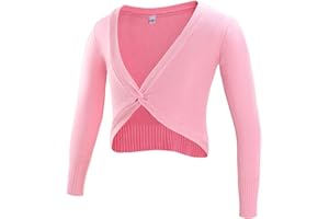 HAPPY CHERRY Kids Girls Ballet Wrap Top Long Sleeve Dance Cardigan Sweater Warm Up Pullover Crop Top for Leotard