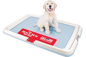 IRIS OHYAMA IRIS USA Pee Pad Holder - For Large Sized Puppy and Puppy Training Pads, Secured Latches, Non-Skid Feet, High Polish Finish for Easy Cleaning, Leak Protection, Fits 28"x 34" Pad or Larger, Square, Blue