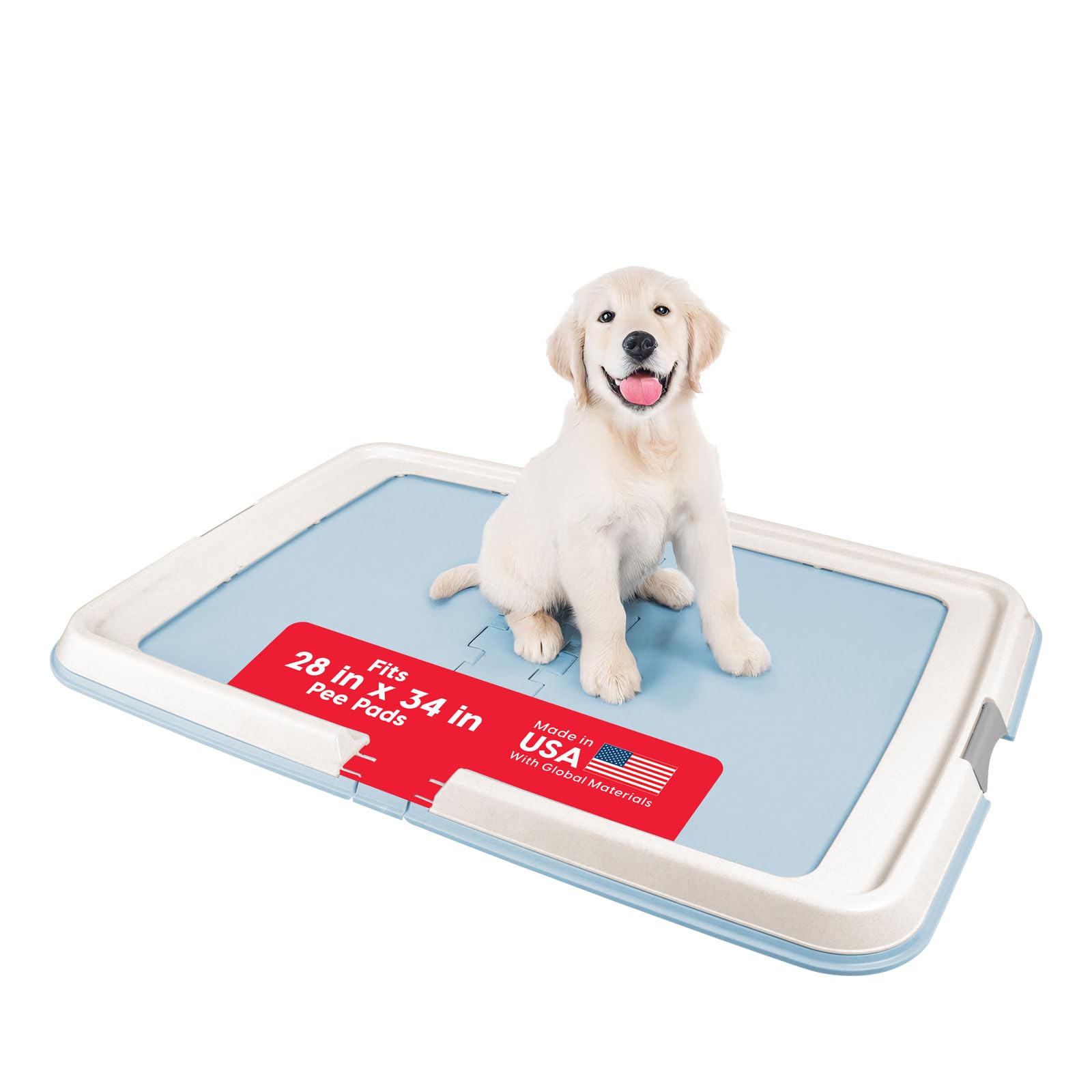 Photo 1 of IRIS USA Pee Pad Holder - For Large Sized Puppy and Puppy Training Pads, Secured Latches, Non-Skid Feet, High Polish Finish for Easy Cleaning, Leak Protection, Fits 28"x 34" Pad or Larger, Square, Blue