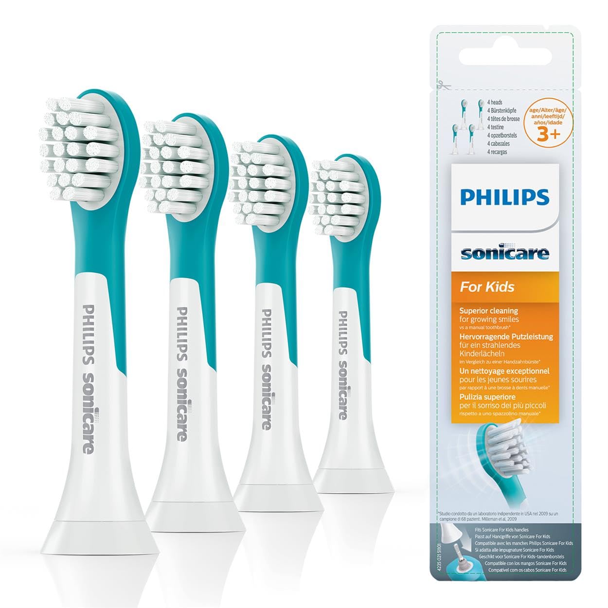 Philips Sonicare for Kids Original Compact Sonic Toothbrush Heads for 3+-Year-Old Kids – 4 Unit Pack in Blue (Model HX6034/33)
