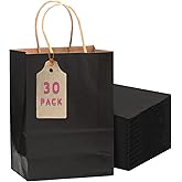 qiqee 30-Packs Black Gift Bags with Handles Bulk 10.8"x8.3"x4.3" Medium Size Kraft Paper Bags Multiple Uses (Medium Size)