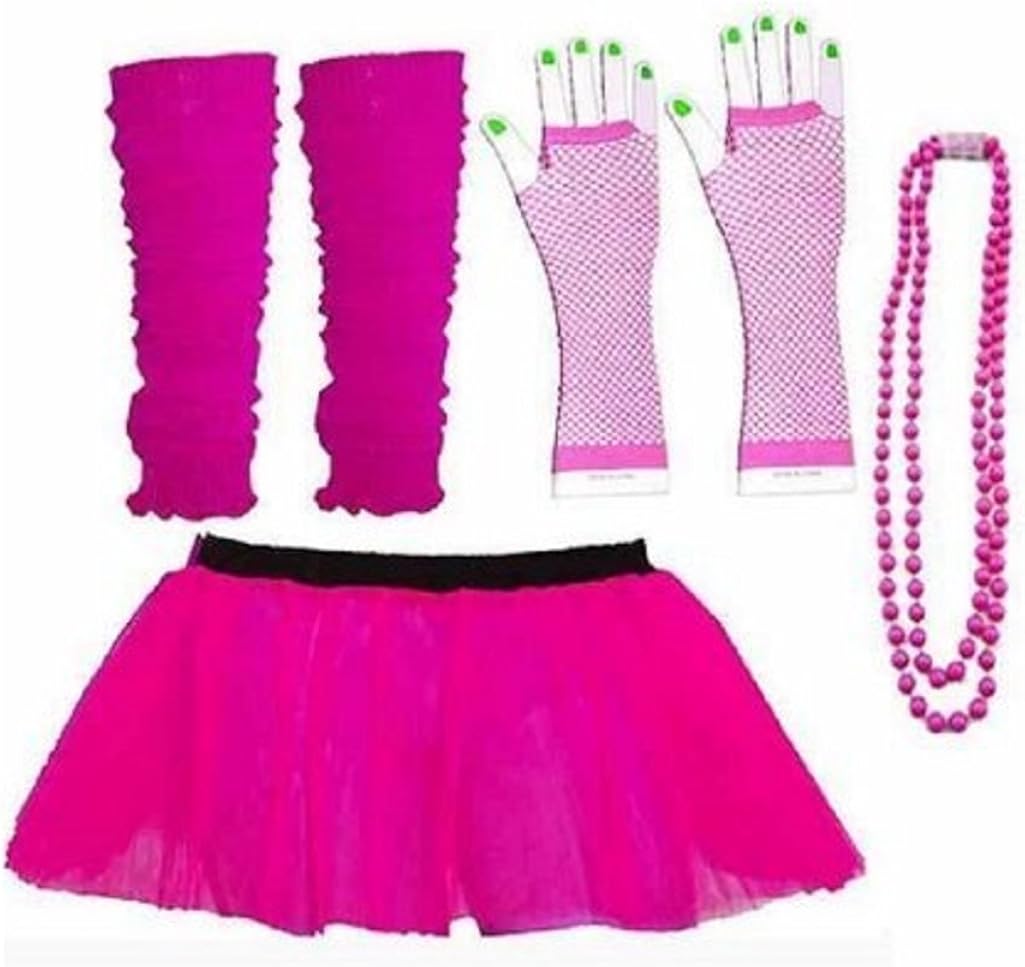 Rush Dance 80s Fancy Costume Set - Tutu & Leg Warmers & Fishnet Gloves & Beads