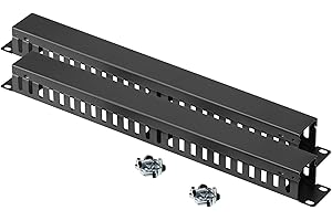 kwmobile 1U Horizontal 19 Inch Rack Mount Cable Management - 24 Slot Metal Finger Raceway Panel with Cover - 19" Patch Panel 