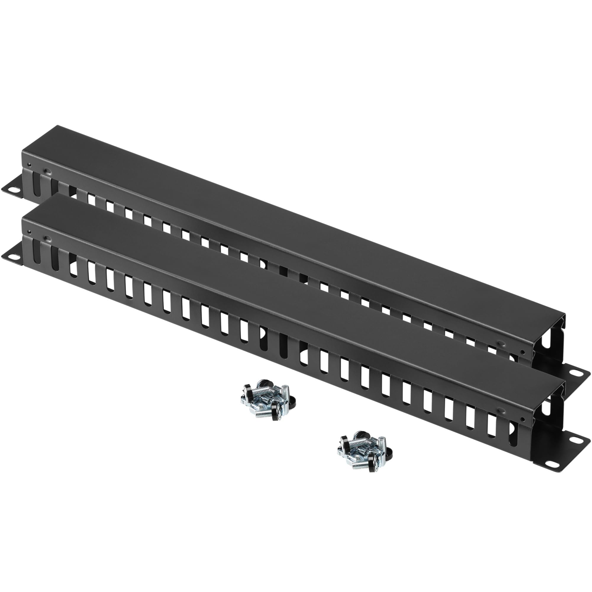 kwmobile 1U Horizontal 19 Inch Rack Mount Cable Management - 24 Slot Metal Finger Raceway Panel with Cover - 19" Patch Panel for Server and Data Cabinets - Set of 2