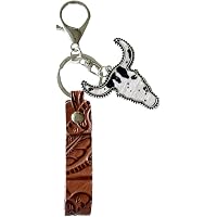 Opexicos 2-Pack Vintage Cowhide Keychains - Western Turquoise Pumpkin Flower Pendant, Brown