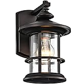 MICSIU 100W Max Vintage Farmhouse Outdoor Wall Light, 10 Inch Oil Rubbed Bronze Metal Exterior Sconce, Clear Seedy Glass Porc