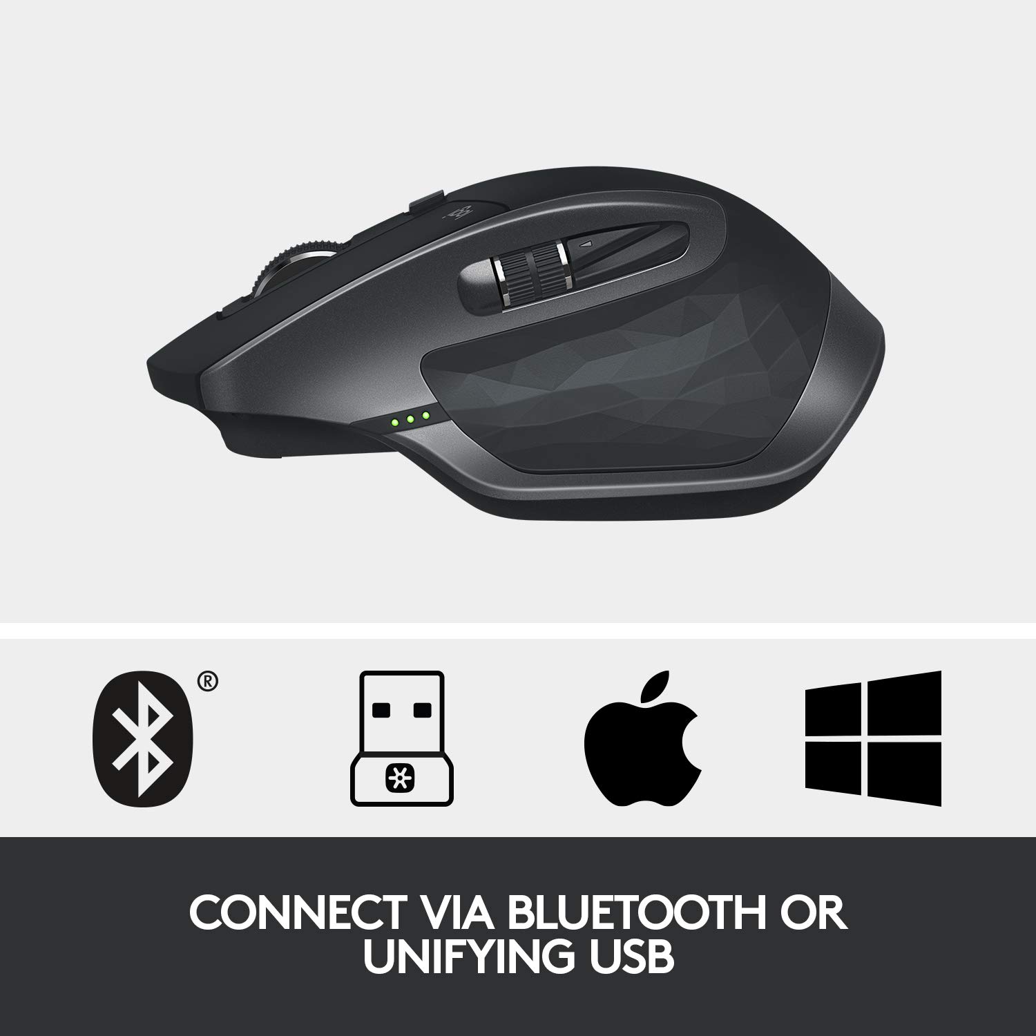 Logitech MX Master 2S Wireless Mouse, Multi-Device, Bluetooth or 2.4GHz Wireless with USB Unifying Receiver, 4000 DPI Any Surface Tracking, 7 Buttons, Fast Rechargeable, Laptop/PC/Mac/iPad - Graphite