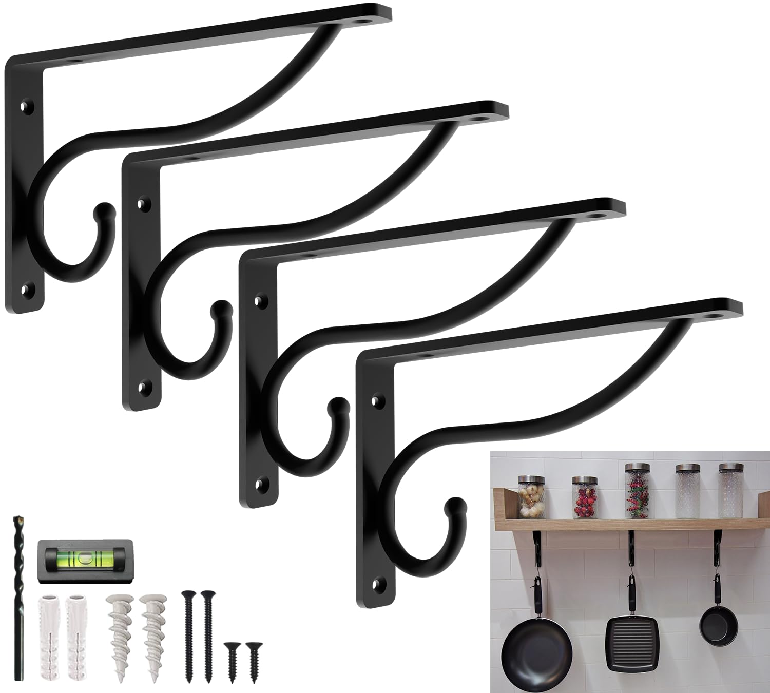 Photo 1 of Closet Rod Bracket, 10 Inch – 12 Inch Hook Shelf Brackets Heavy Duty Wall Mounted, Black Closet Rod Support Brackets for Curtains, Hanging Hook Kitchen, Garage Shelf Supports (4 Pack)