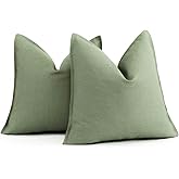 Foindtower Set of 2 Decorative Cotton Linen Throw Pillow Covers Soft Modern Farmhouse Cushion Case Cozy Vintage Accent Pillowcase for Couch Sofa Bed Living Room Home Decor, 18×18 Inch Light Green