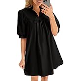 Cicy Bell Womens V Neck Babydoll Mini Dress Short Puff Sleeve Summer Casual Swing Dresses with Pockets