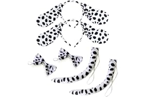 DALJIAFA Halloween Dalmatian Cow Headband Spotted Dog Ears Hair Bands Puppy Bow Tie Tail Headpiece Women Hairband Hair Hoops Party Decoration Cosplay Costume Cute Handmade Hair Accessories 2 Set Dalmatian