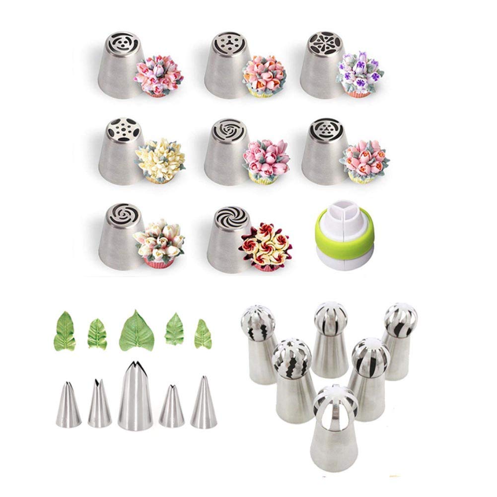 20 PCS Russian Piping Set Icing Piping Nozzles Ball DIY Baking Tools Airbrush Kit for Cake Decorating,Cookies Dessert