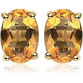 JewelryPalace Natural Garnet Peridot Amethyst Citrine Blue Topaz Birthstone Stud Earrings for Women, 14k Gold Plated 925 Sterling Silver Earrings for Women, Gemstones Jewelry Sets for Girls