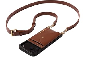 Bandolier Hailey Crossbody Wallet Phone Case for iPhone 17 Pro Max. 100% Genuine Pebble Leather with Gold Hardware. Adjustable & Removable Strap. Expandable Flip Card Holder. Cognac with Gold Hardware