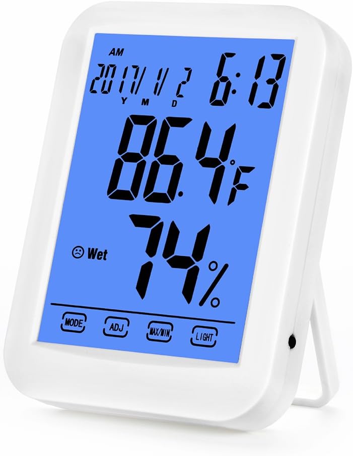 LED Digital Hygrometer Thermometers Clock Household Bedroom Office Desktop Touch Screen Display Unit (white)
