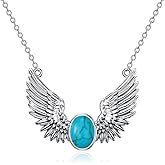Reaii Angel Wings Necklace 925 Sterling Silver Guardian Angel Wings Pendant Genuine Turquoise Wings Necklace Natural Turquoise Jewelry for Women