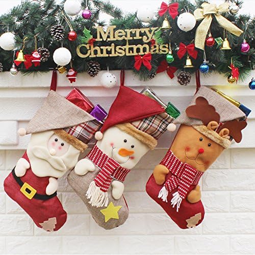 Christmas Stockings- 18"x6" Large Space, Santa, Snowman & Reindeer, Christmas Decorations