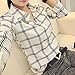 Shouhengda Women Chiffon Lapel V-Neck Blouse Plaid Button Down Tops