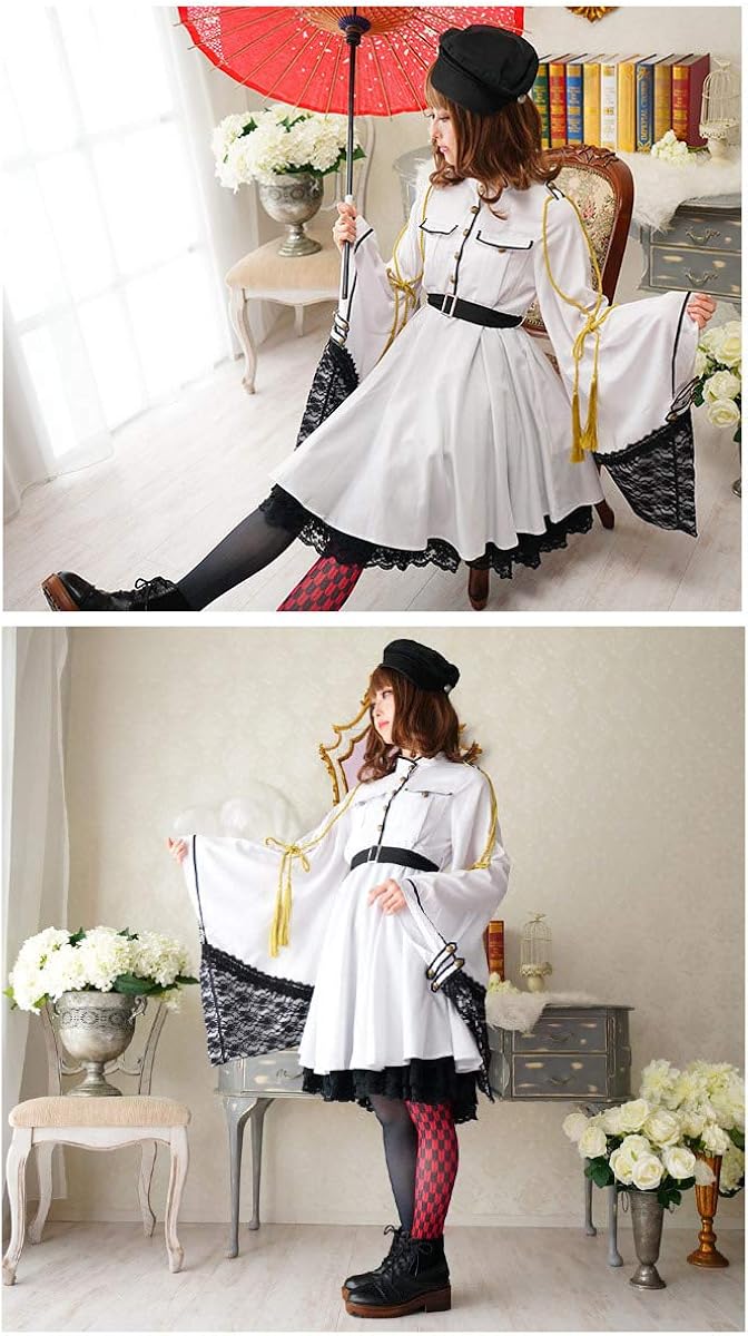 Amazon Favoriteオリジナル 和袖隊服風ワンピース ホワイト ワンピース チュニック 通販